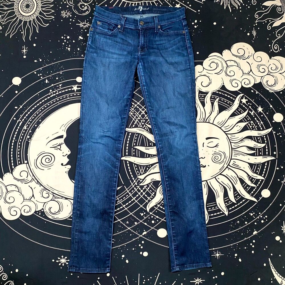 7 For All Mankind Roxanne Jeans Women's 27x31 Blue Cotton Denim Skinny Stretch